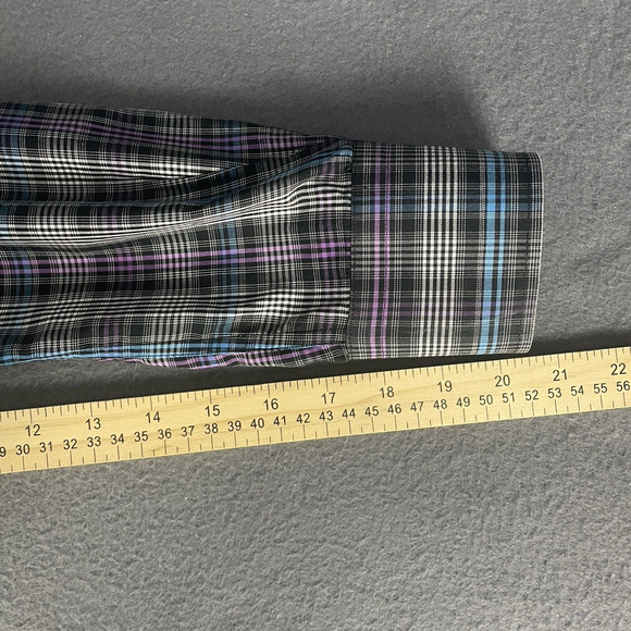 Peter Millar Button Down Men Shirt M Plaid Long Sleeve Purple Blue Cotton Preppy - Picture 12 of 14